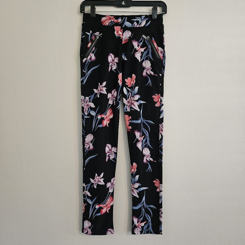 Coco + Carmen Black Pink Blue Floral Leggings Running Yoga Girlie Small Medium